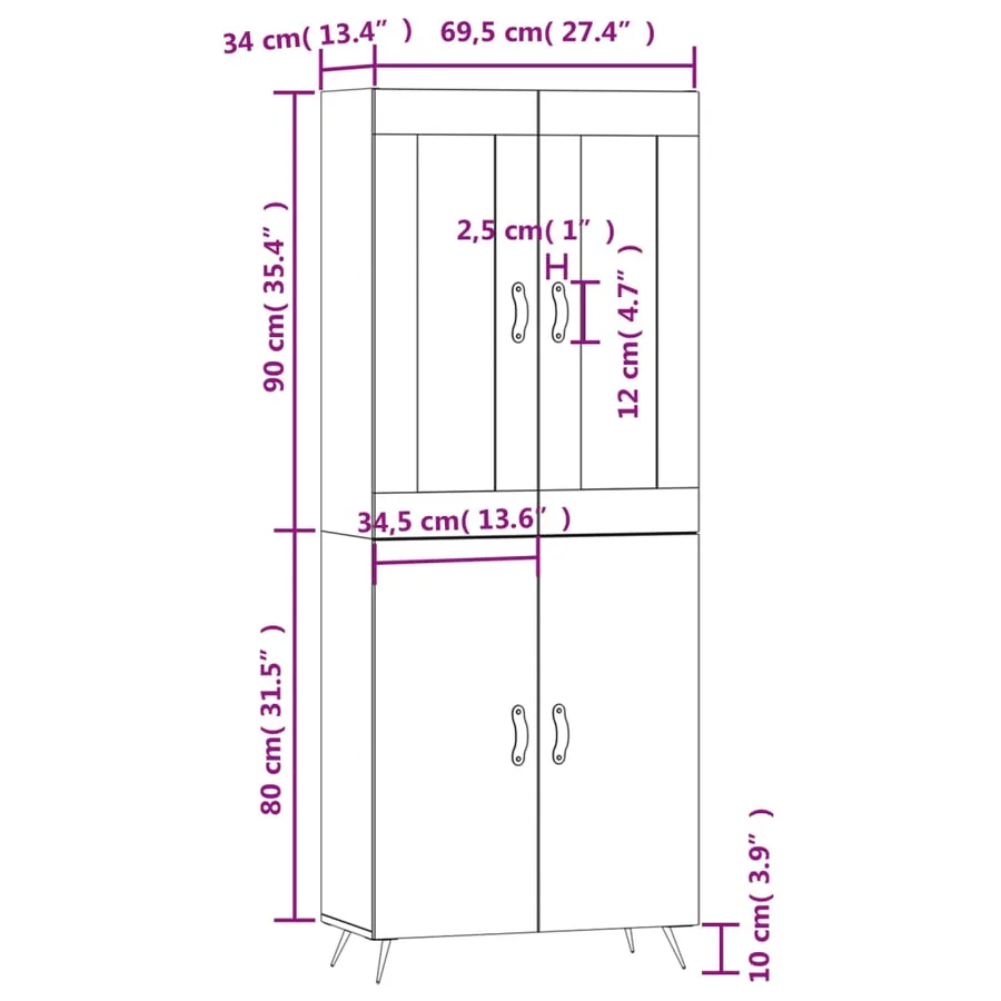 Buffet haut Sonoma gris 69,5x34x180 cm Bois d'ingénierie - 13