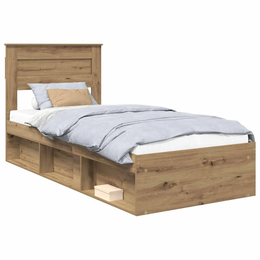 Cadre de lit Chêne artisan 75 x 190 cm Bois de pin massif - 2