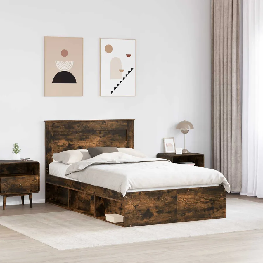 Cadre de lit Chêne fumé 120 x 190 cm Bois de pin massif - 3