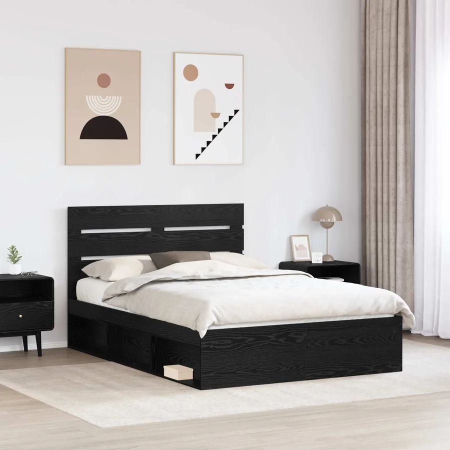 Cadre de lit Noir 140 x 200 cm Bois de pin massif - 3