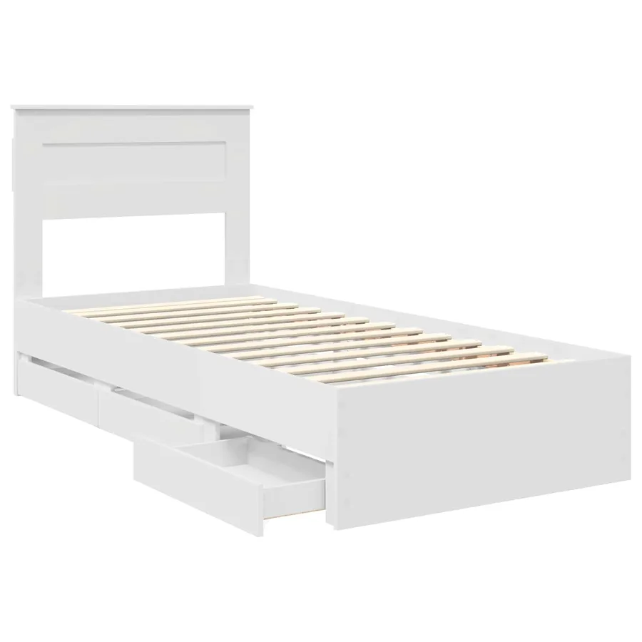 Cadre de lit avec tiroir Blanc 75 x 190 cm Bois Ingénierie - 5
