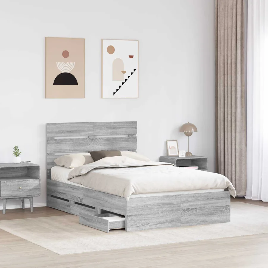 Cadre de lit Gris Sonoma 120 x 190 cm Bois Ingénierie - 3
