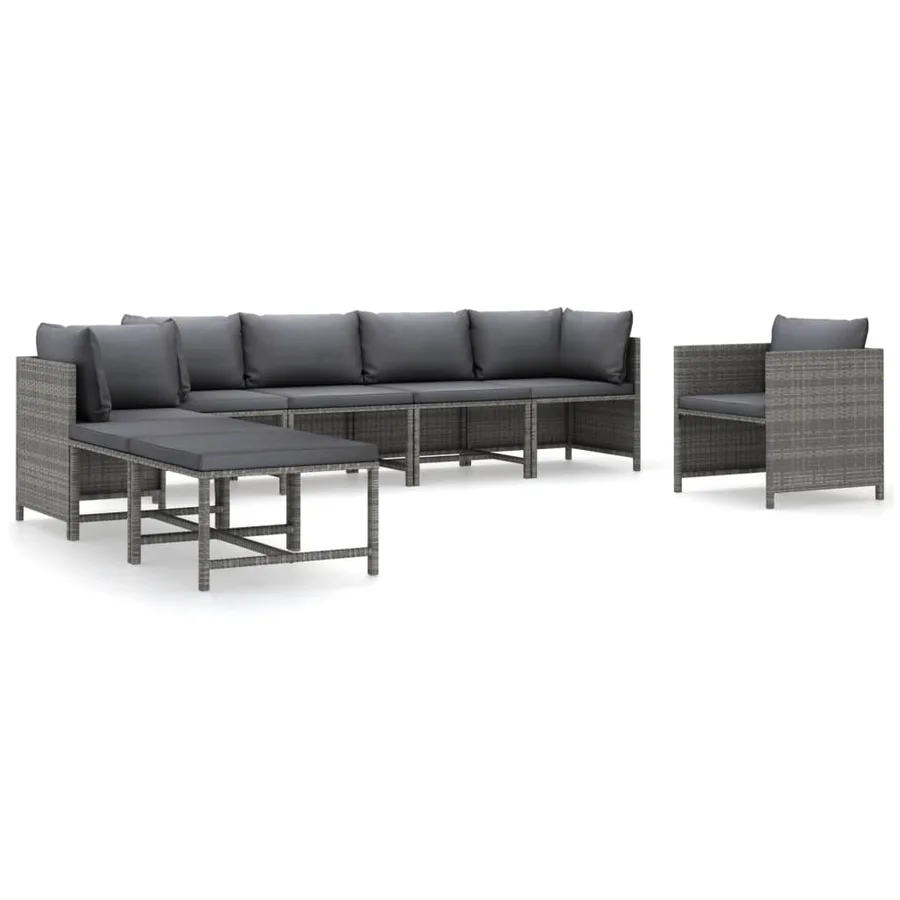 Salon de jardin 8 pcs avec coussins Résine tressée Gris - 2