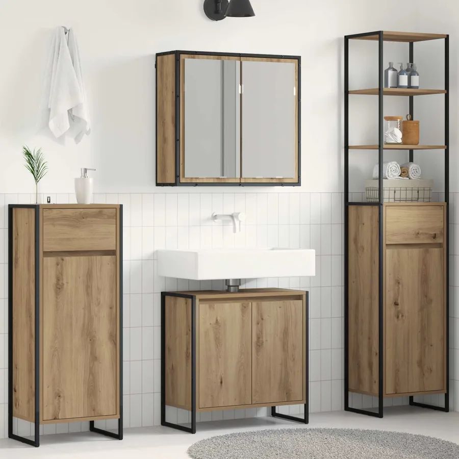 Ensemble de mobilier de salle de bain 4 pc Chêne artisanal