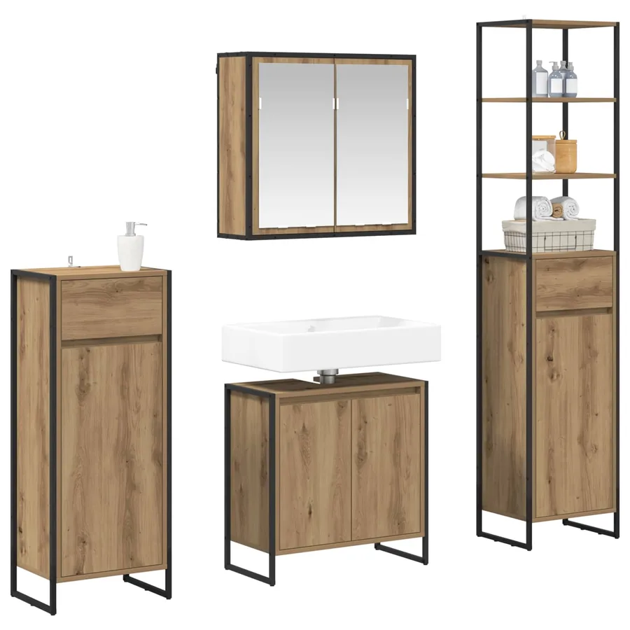 Ensemble de mobilier de salle de bain 4 pc Chêne artisanal - 3