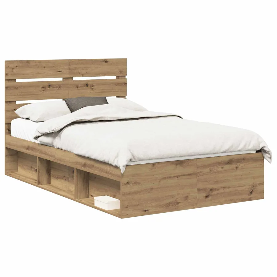 Cadre de lit Chêne artisan 120 x 190 cm Bois de pin massif - 2
