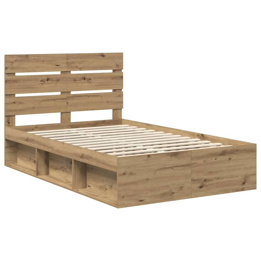 Cadre de lit Chêne artisan 120 x 190 cm Bois de pin massif - 4