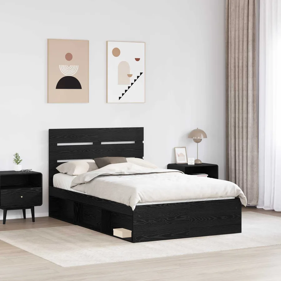 Cadre de lit Noir 120 x 200 cm Bois de pin massif - 3