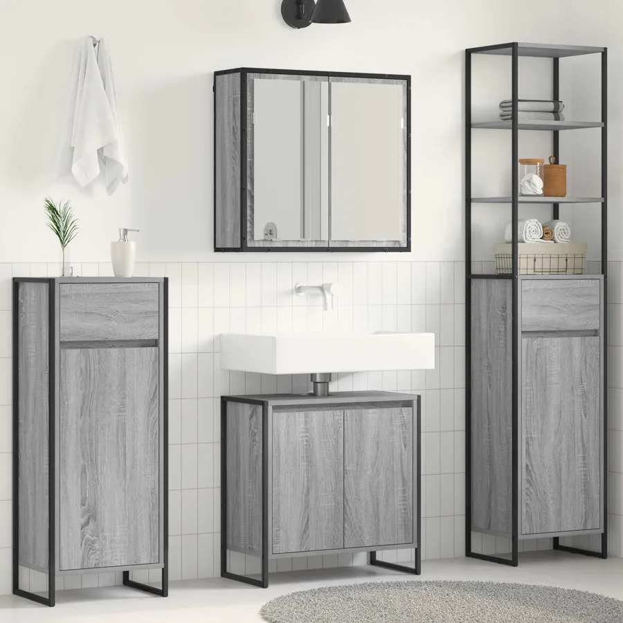Ensemble de mobilier de salle de bain avec tiroir Gris Sonoma