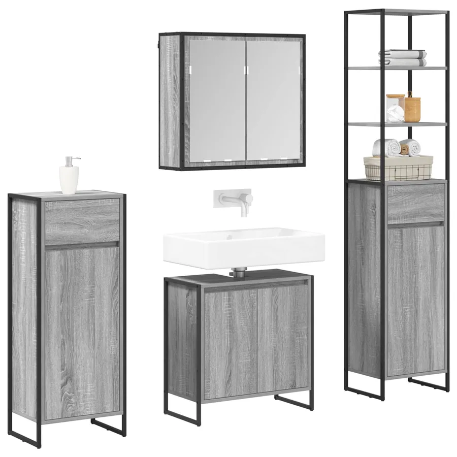 Ensemble de mobilier de salle de bain avec tiroir Gris Sonoma - 3