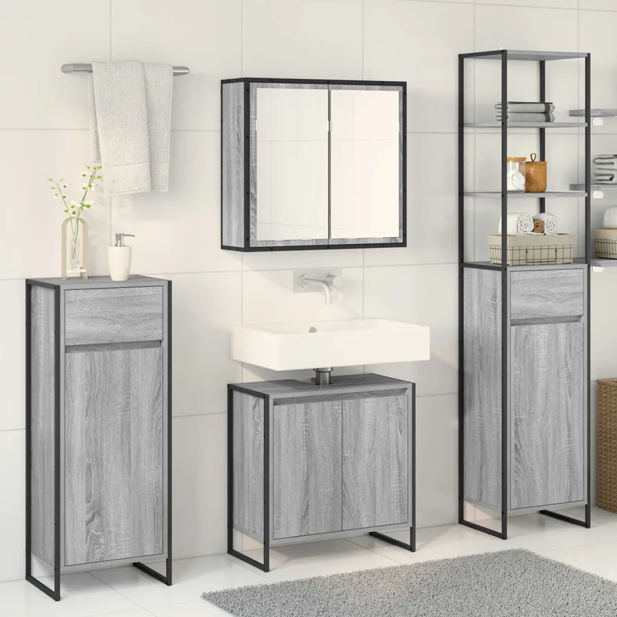 Ensemble de mobilier de salle de bain avec tiroir Gris Sonoma - 4