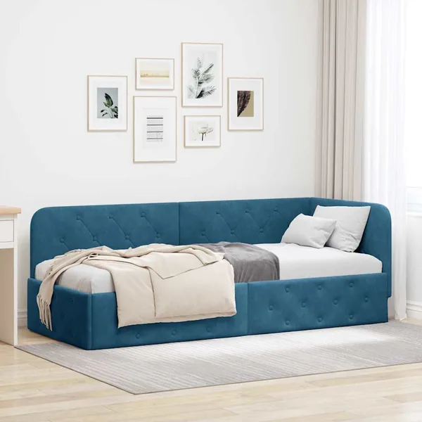Cadre de lit d'angle Bleu 80 x 200 cm Velours