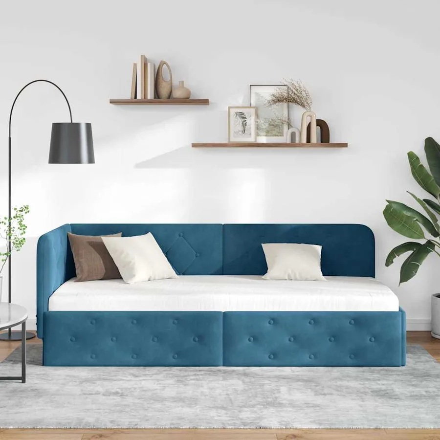 Cadre de lit d'angle Bleu 80 x 200 cm Velours - 4