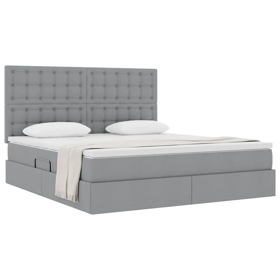 Lit avec rangement et matelas Gris clair 180 x 200 cm tissu - 3