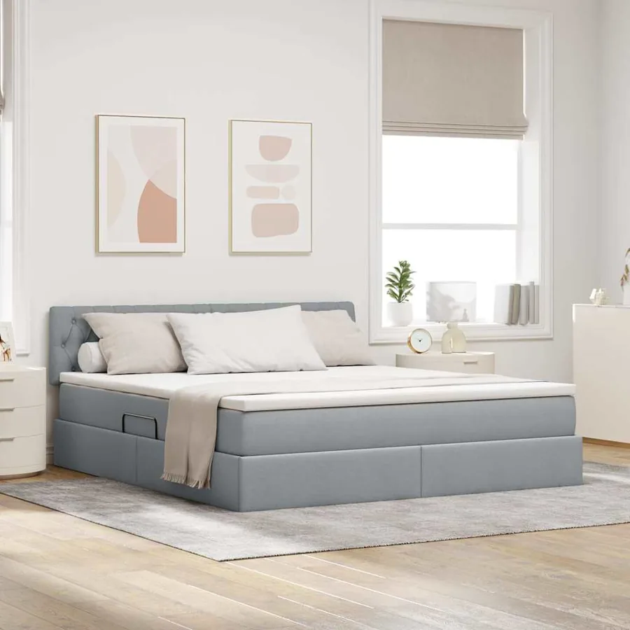 Lit avec rangement et matelas Gris clair 180 x 200 cm