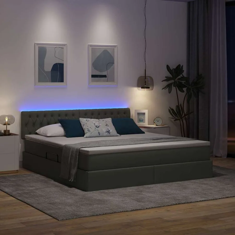 Lit de rangement LED avec matelas Gris foncé 180 x 200 cm Tissu - 5
