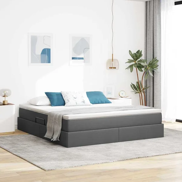 Lit avec rangement et matelas Gris foncé 180 x 200 cm Polyester