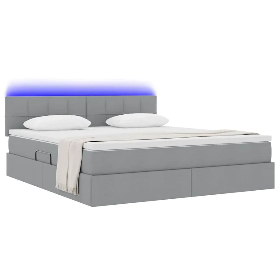Lit de rangement LED avec matelas Gris clair 180 x 200 cm Tissu - 3