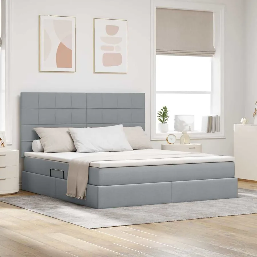 Lit de rangement LED avec matelas Gris clair 180 x 200 cm Tissu