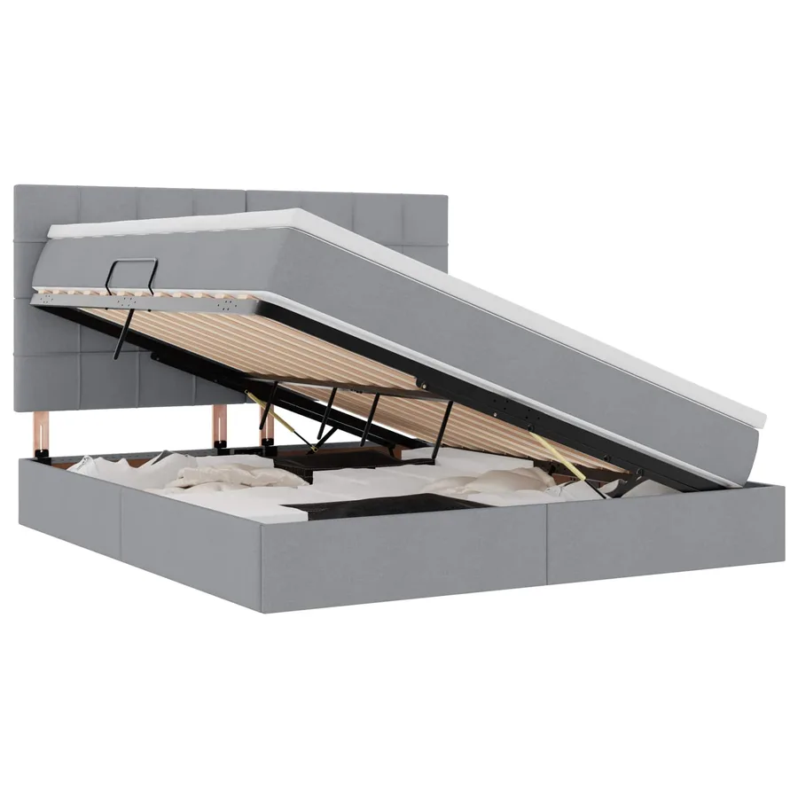 Lit de rangement LED avec matelas Gris clair 180 x 200 cm Tissu - 2