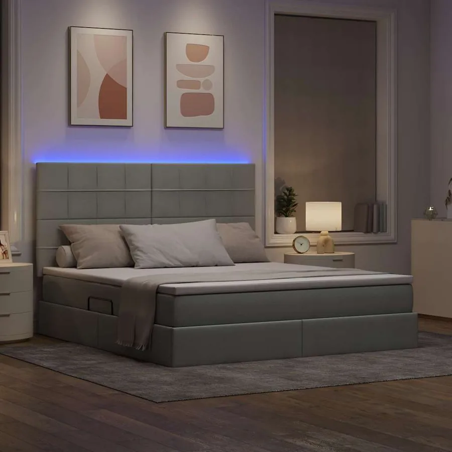 Lit de rangement LED avec matelas Gris clair 180 x 200 cm Tissu - 5