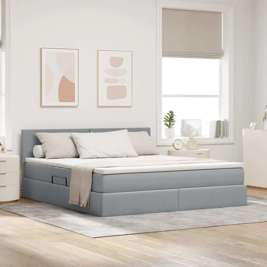 Lit avec rangement et matelas Gris clair 180 x 200 cm