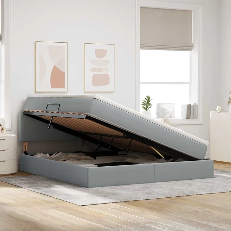 Lit avec rangement et matelas Gris clair 180 x 200 cm - 4