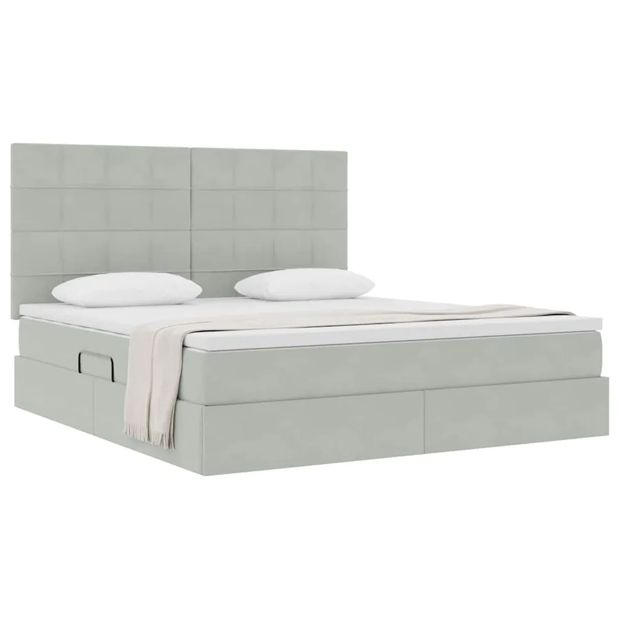 Lit avec rangement et matelas Gris clair 180 x 200 cm Velours - 3