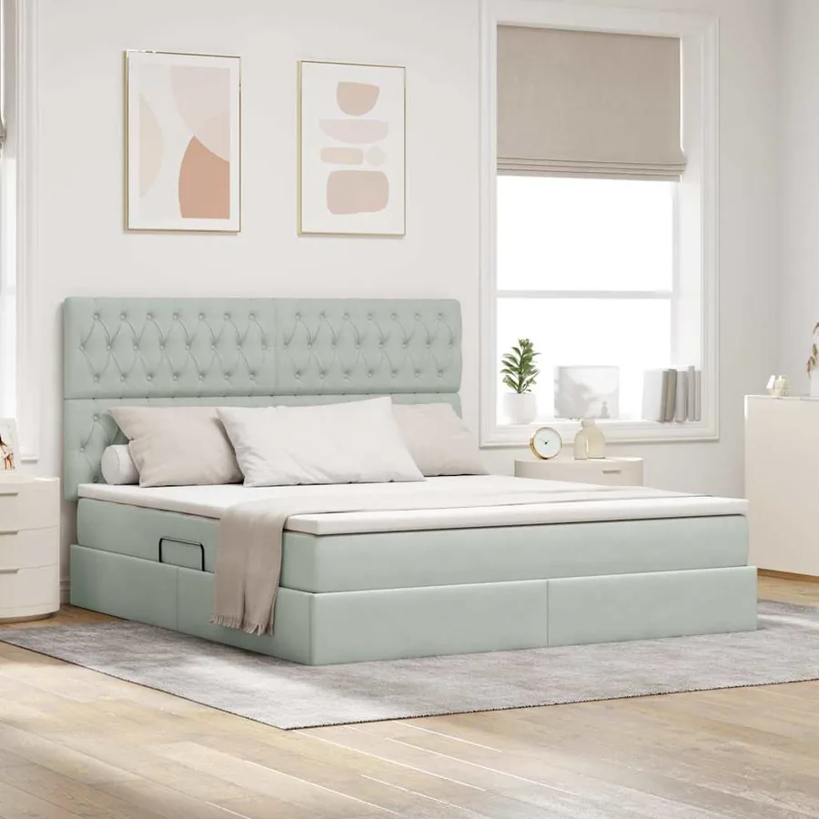 Lit de rangement LED avec matelas Gris clair 180 x 200 cm
