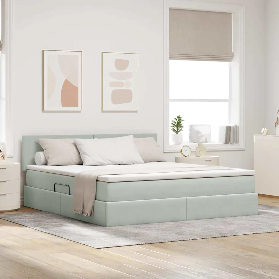 Lit de rangement LED avec matelas Gris clair 180 x 200 cm