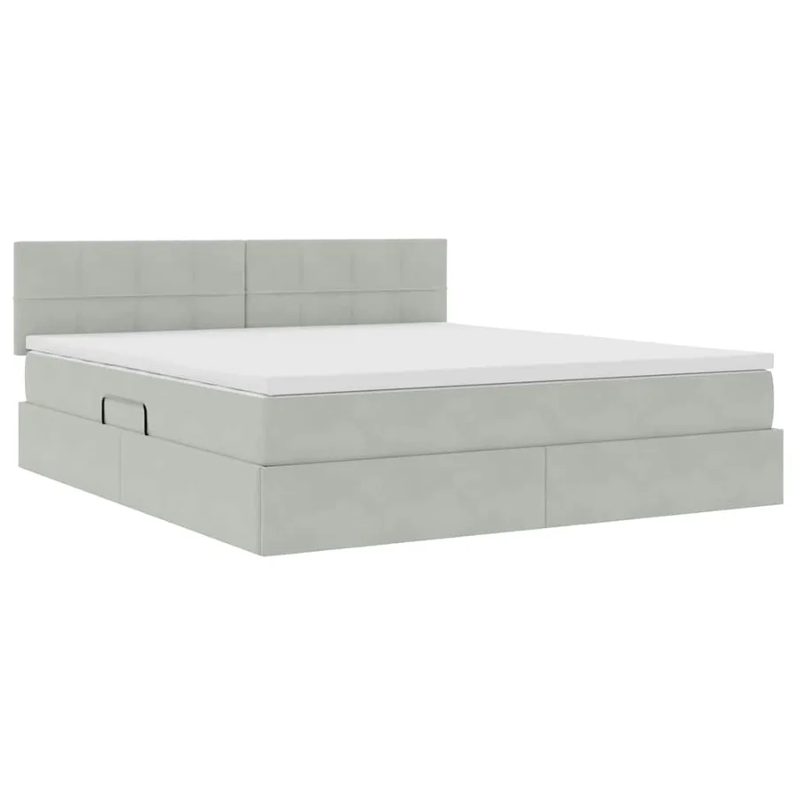 Lit de Rangement avec matelas Gris clair 180 x 200 cm Velours - 5