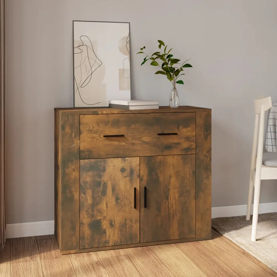 Buffet Chêne fumé 80x33x70 cm Bois d'ingénierie
