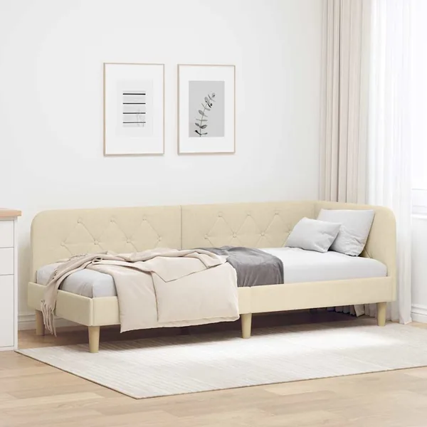 Cadre de lit d'angle Crème 80 x 200 cm tissu