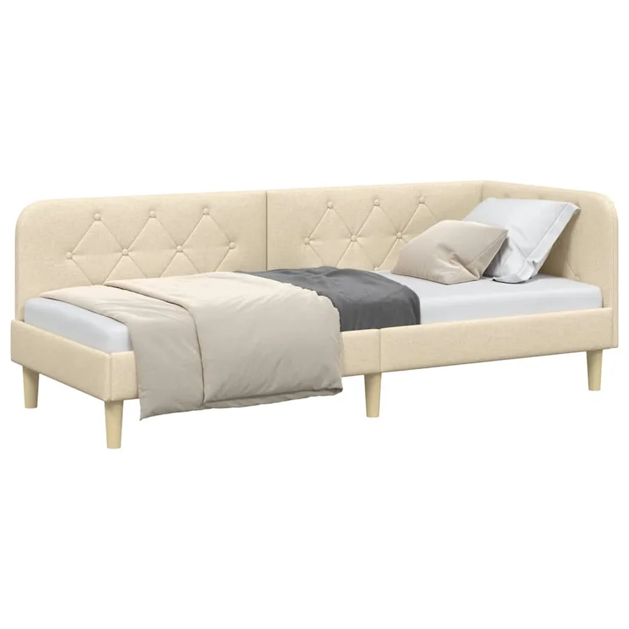 Cadre de lit d'angle Crème 80 x 200 cm tissu - 3