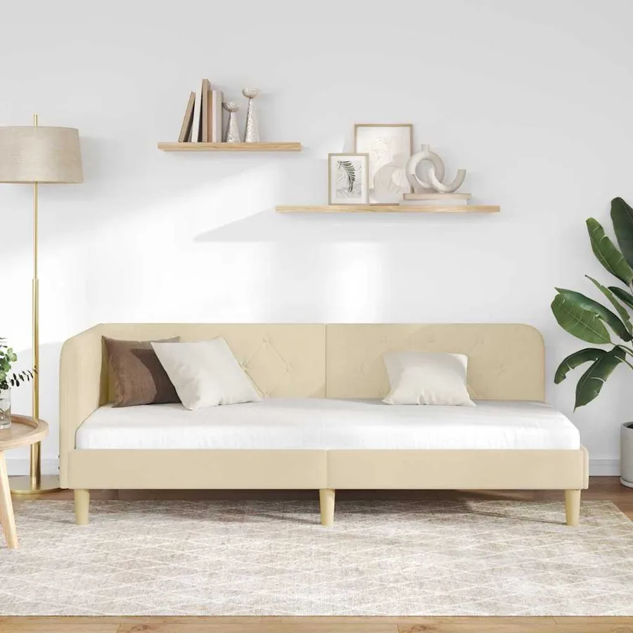Cadre de lit d'angle Crème 80 x 200 cm tissu - 4