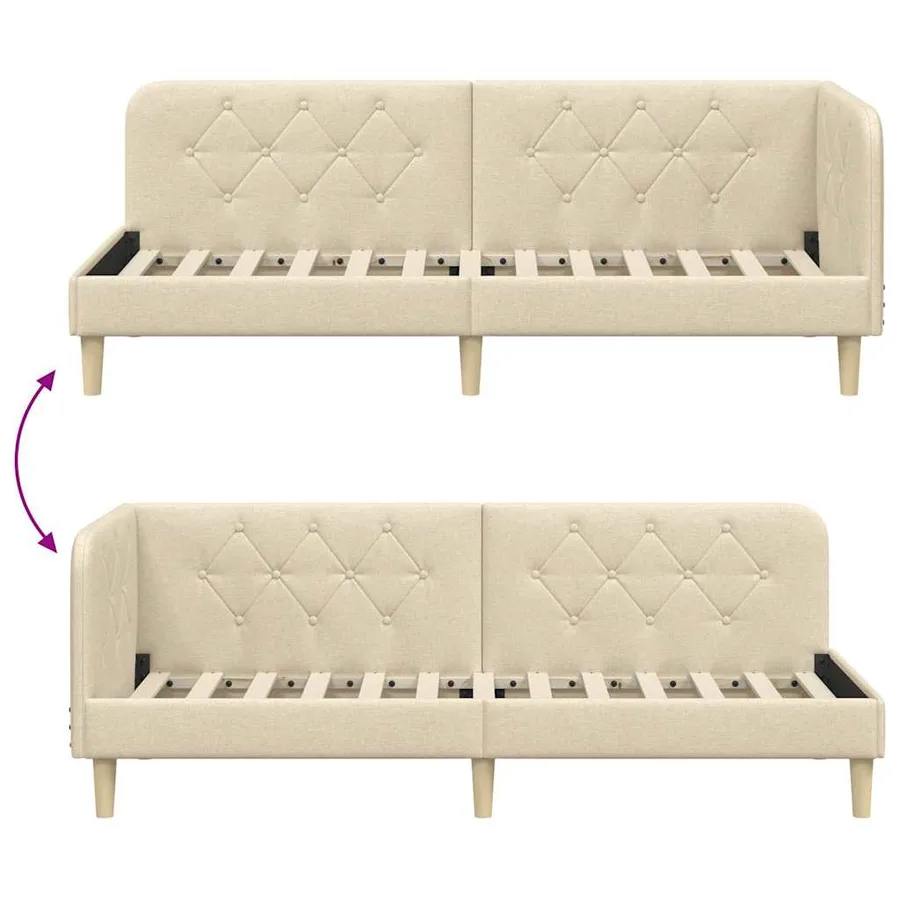 Cadre de lit d'angle Crème 80 x 200 cm tissu - 9