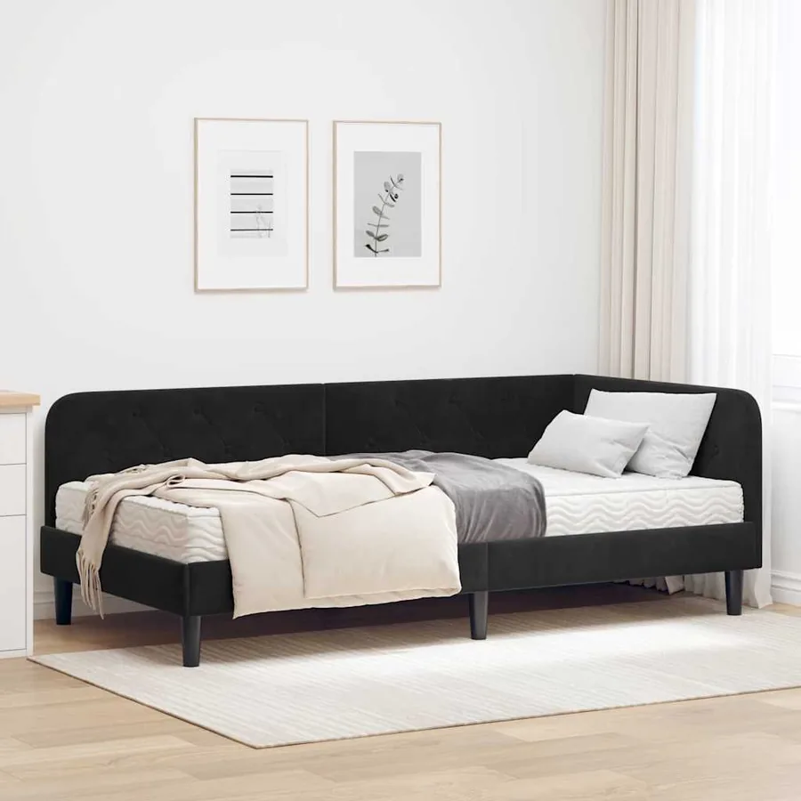 Cadre de lit d'angle Noir 90 x 200 cm Velours