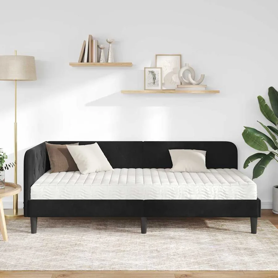 Cadre de lit d'angle Noir 90 x 200 cm Velours - 4