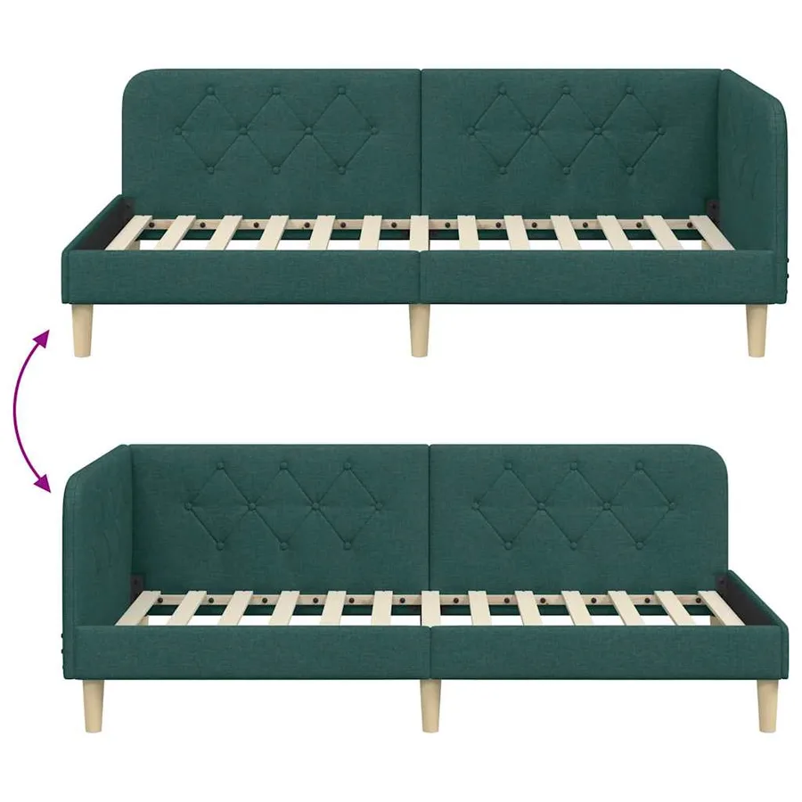 Cadre de lit d'angle Vert foncé 90 x 200 cm tissu - 9