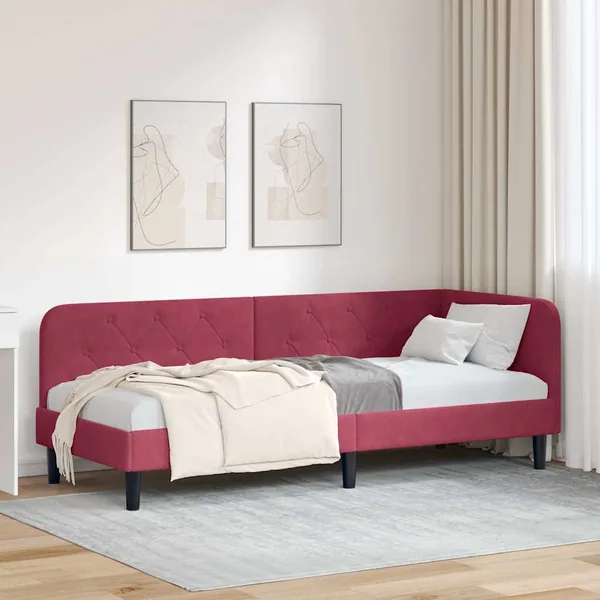 Cadre de lit d'angle Bordeaux 80 x 200 cm Velours