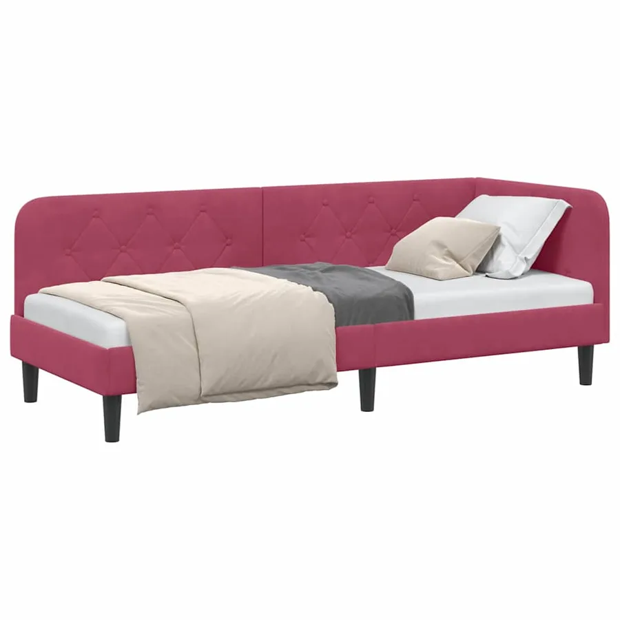 Cadre de lit d'angle Bordeaux 80 x 200 cm Velours - 3