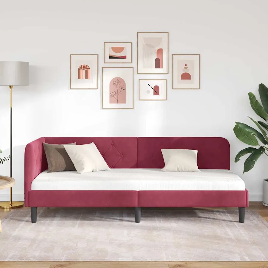 Cadre de lit d'angle Bordeaux 80 x 200 cm Velours - 4