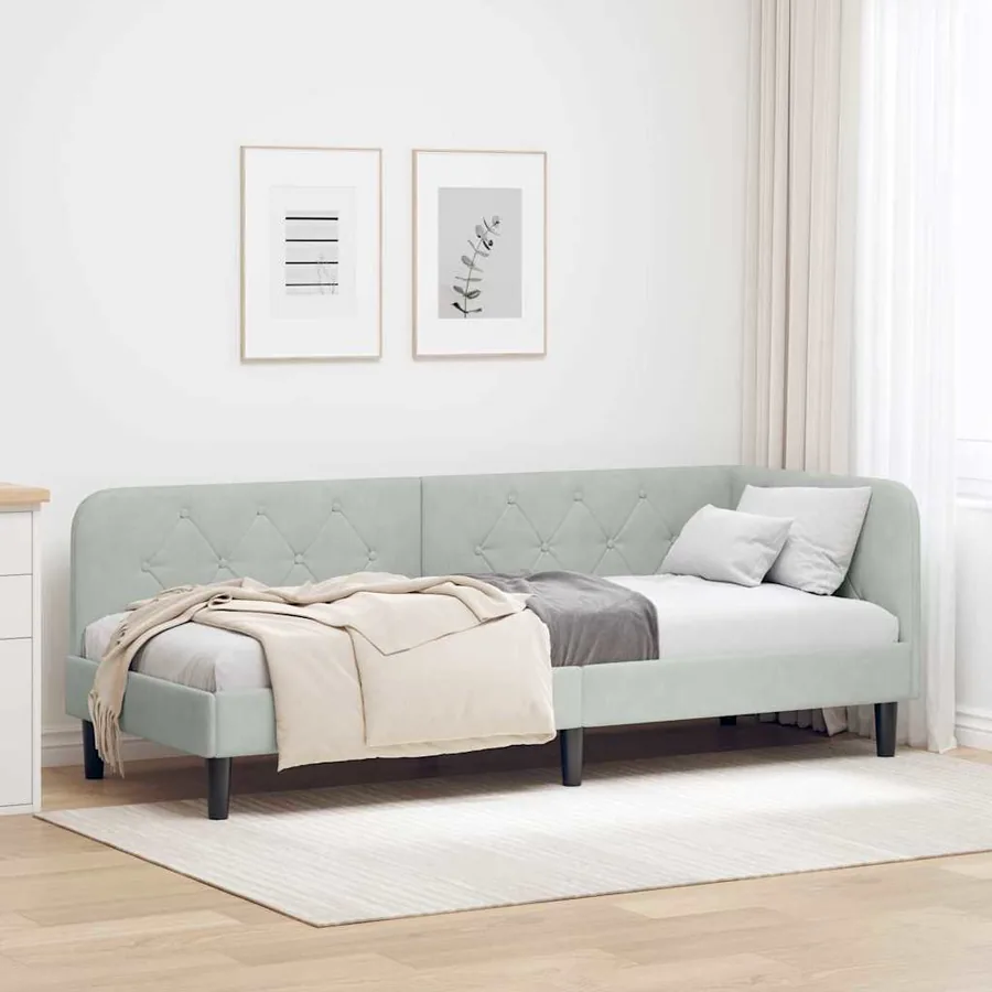 Cadre de lit d'angle Gris clair 80 x 200 cm Velours