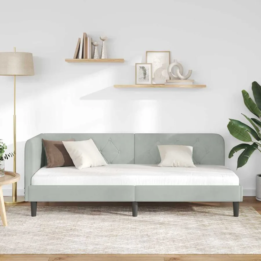 Cadre de lit d'angle Gris clair 80 x 200 cm Velours - 4