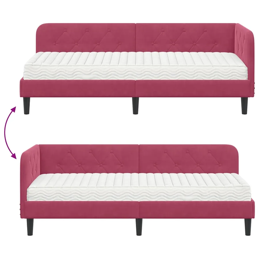 Cadre de lit d'angle Bordeaux 80 x 200 cm Velours - 12