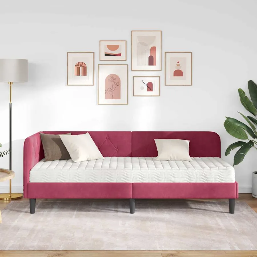 Cadre de lit d'angle Bordeaux 80 x 200 cm Velours - 4