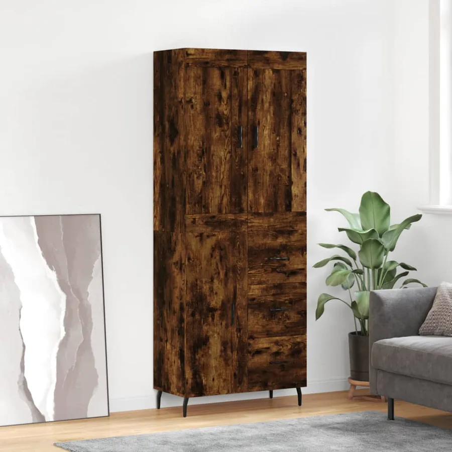 Buffet haut Chêne fumé 69,5x34x180 cm Bois d'ingénierie