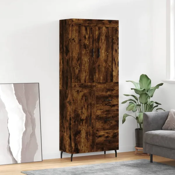 Buffet haut Chêne fumé 69,5x34x180 cm Bois d'ingénierie