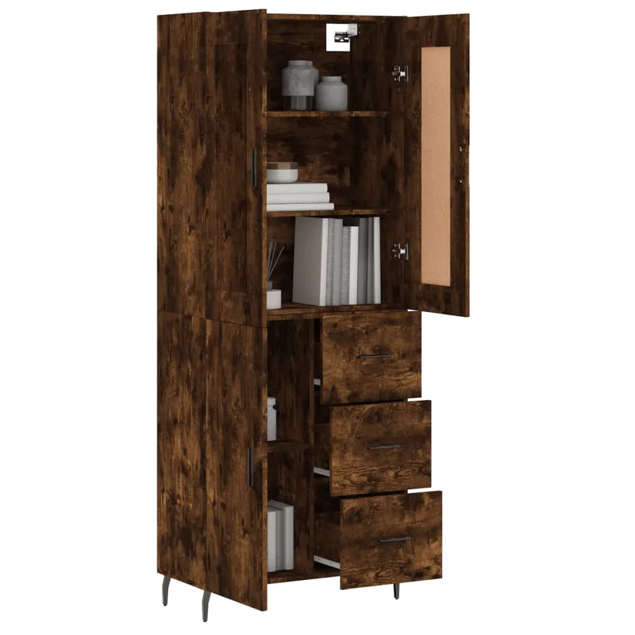 Buffet haut Chêne fumé 69,5x34x180 cm Bois d'ingénierie - 3