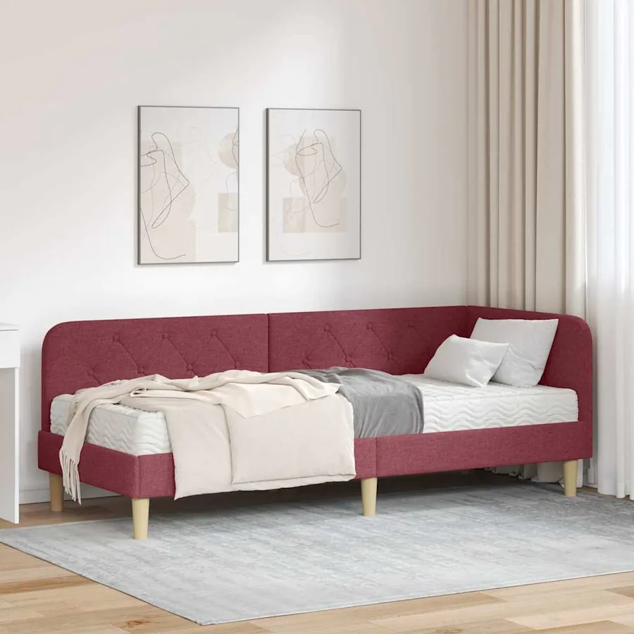 Cadre de lit d'angle Bordeaux 80 x 200 cm tissu